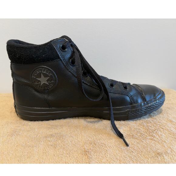 Converse All Star Size 6 Junior Black Leather High Top Shoes - Picture 6 of 7